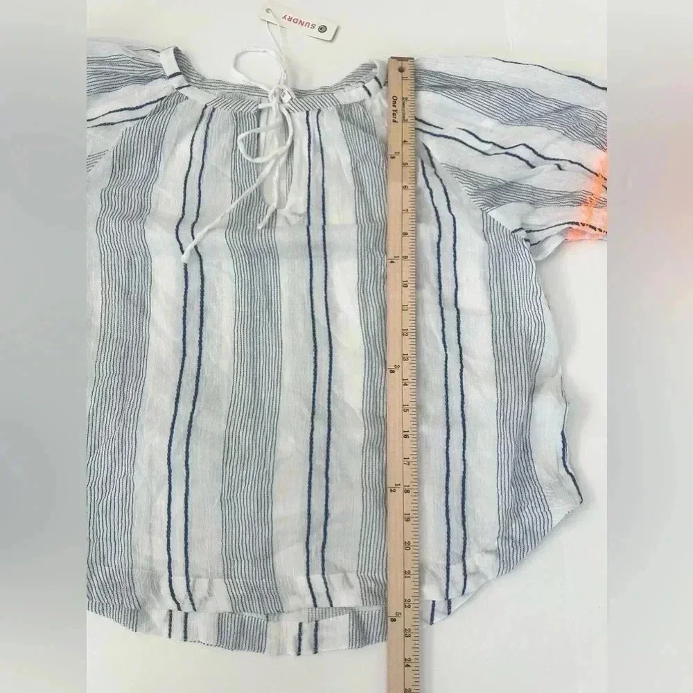 SUNDRY zig zag striped elbow sleeve gauze shirt Blouse Top - Picture 3 of 8